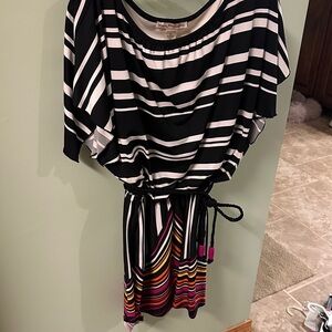 Black and White Striped Dress with Colorful Accents